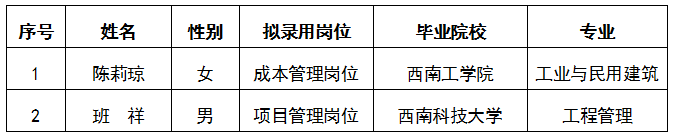 【內(nèi)部選聘】關(guān)于綿投集團(tuán)成本管理崗位、項(xiàng)目管理崗位公開擬錄用人選公示.docx